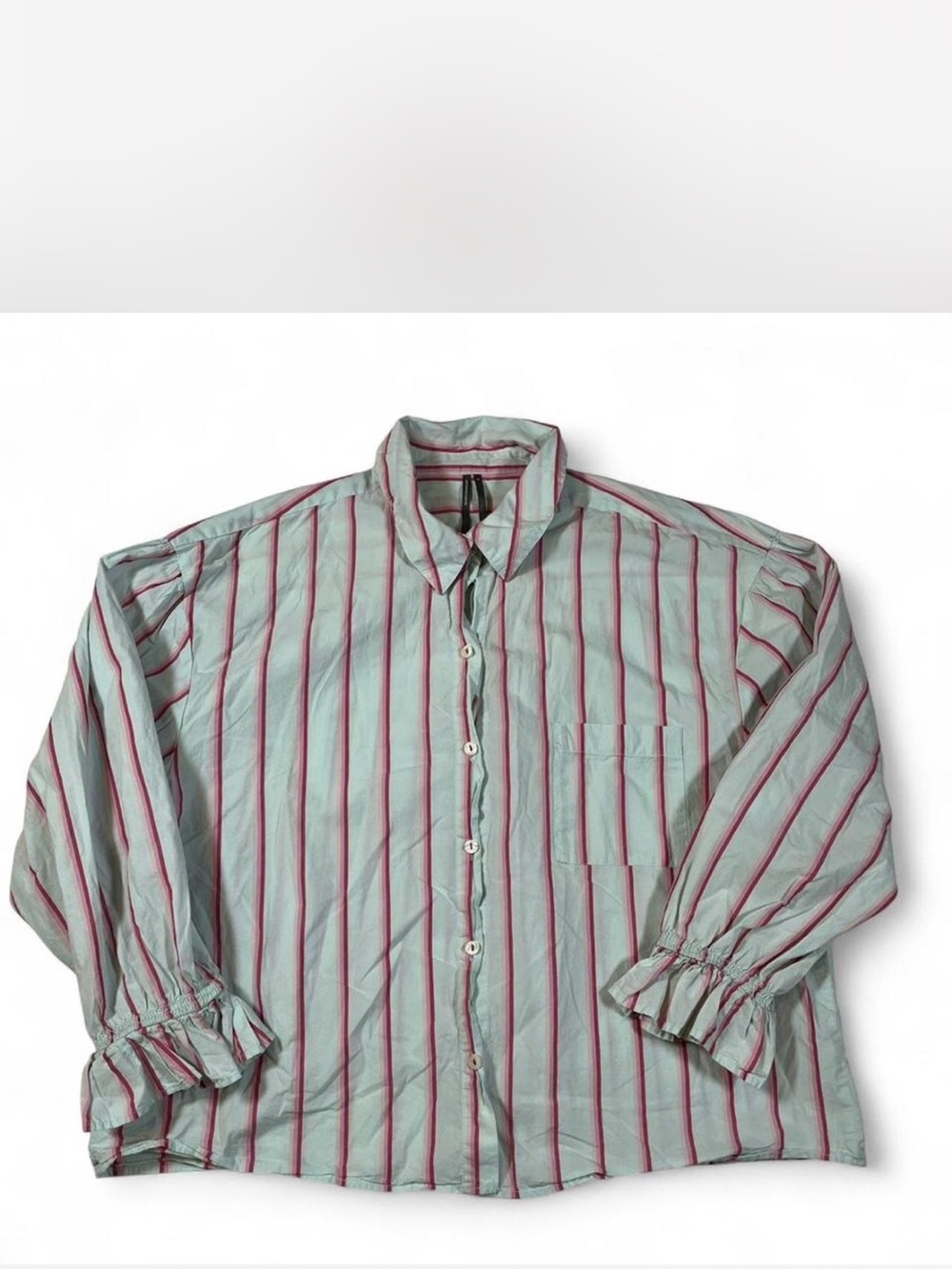 Anthropologie Women’s cotton striped ruffle long-sleeve Pj shirt Size S